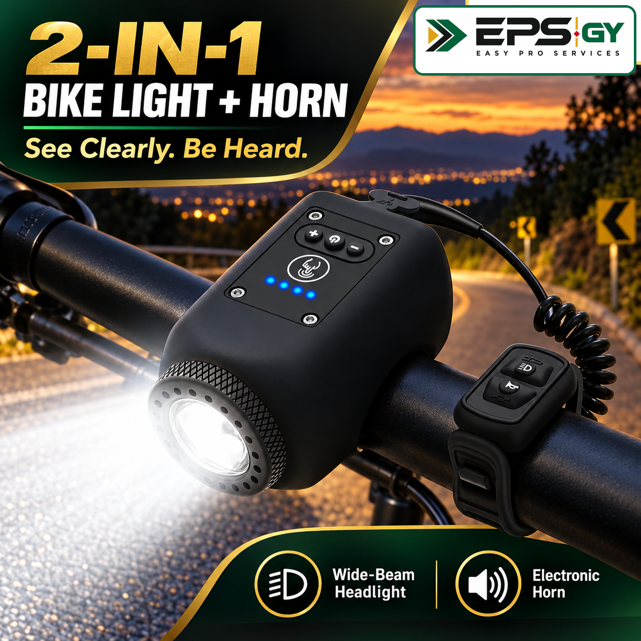 Two-in-one bicycle horn and LED front light