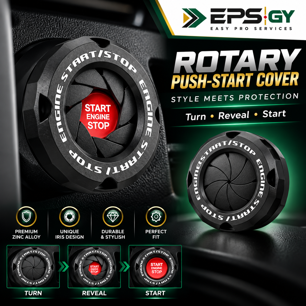 Rotary Push Start Cover in black and red